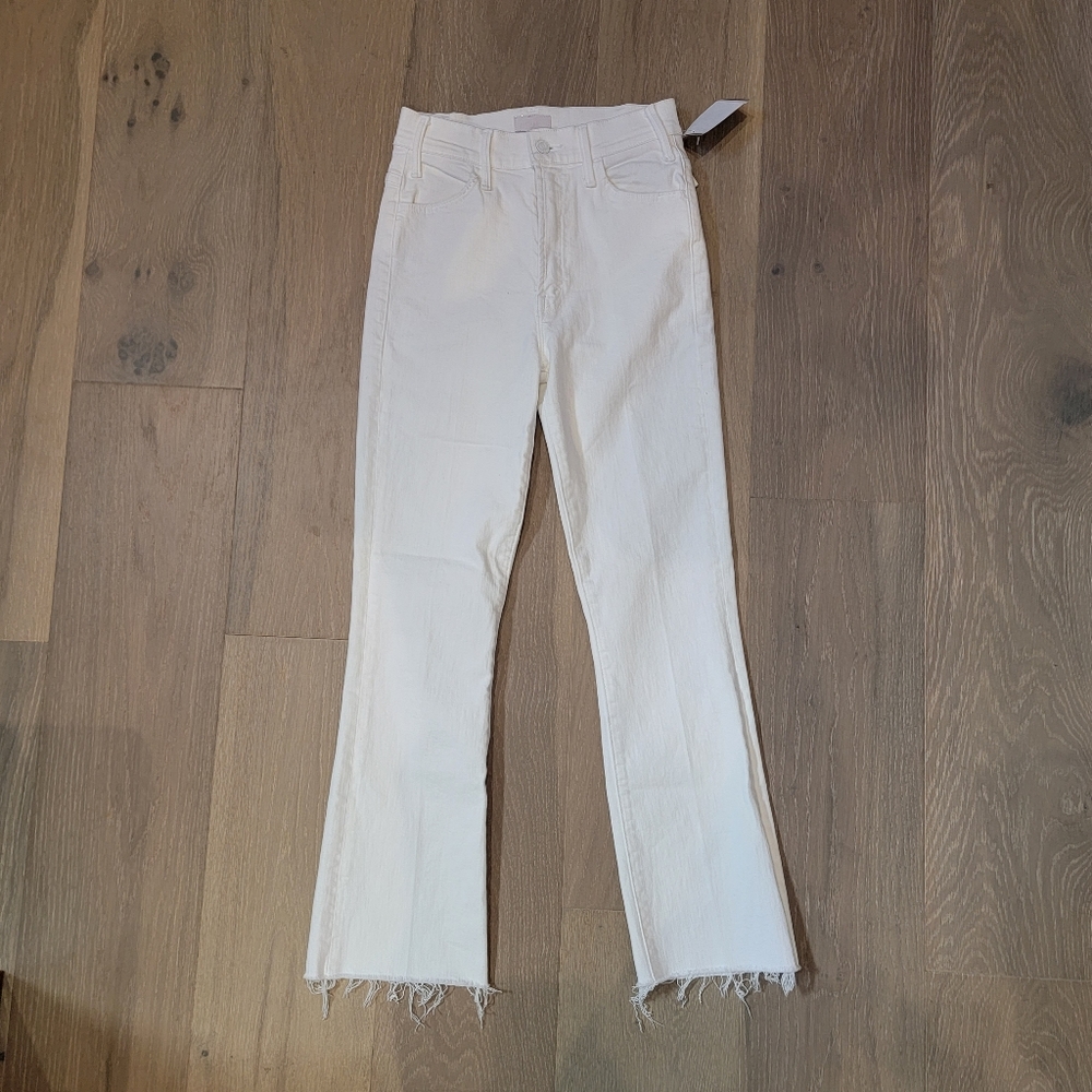Mother raw hem white jeans